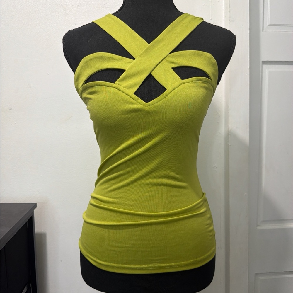 Sleeveless Crisscross Lime Green Women's Tank Top